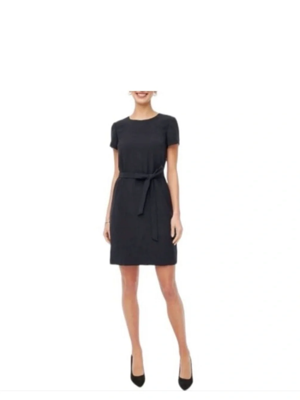 J. Crew Black Short-Sleeve Belted Dress